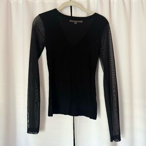 Black Mesh Long Sleeve Sheer Sweater Top Size Medium